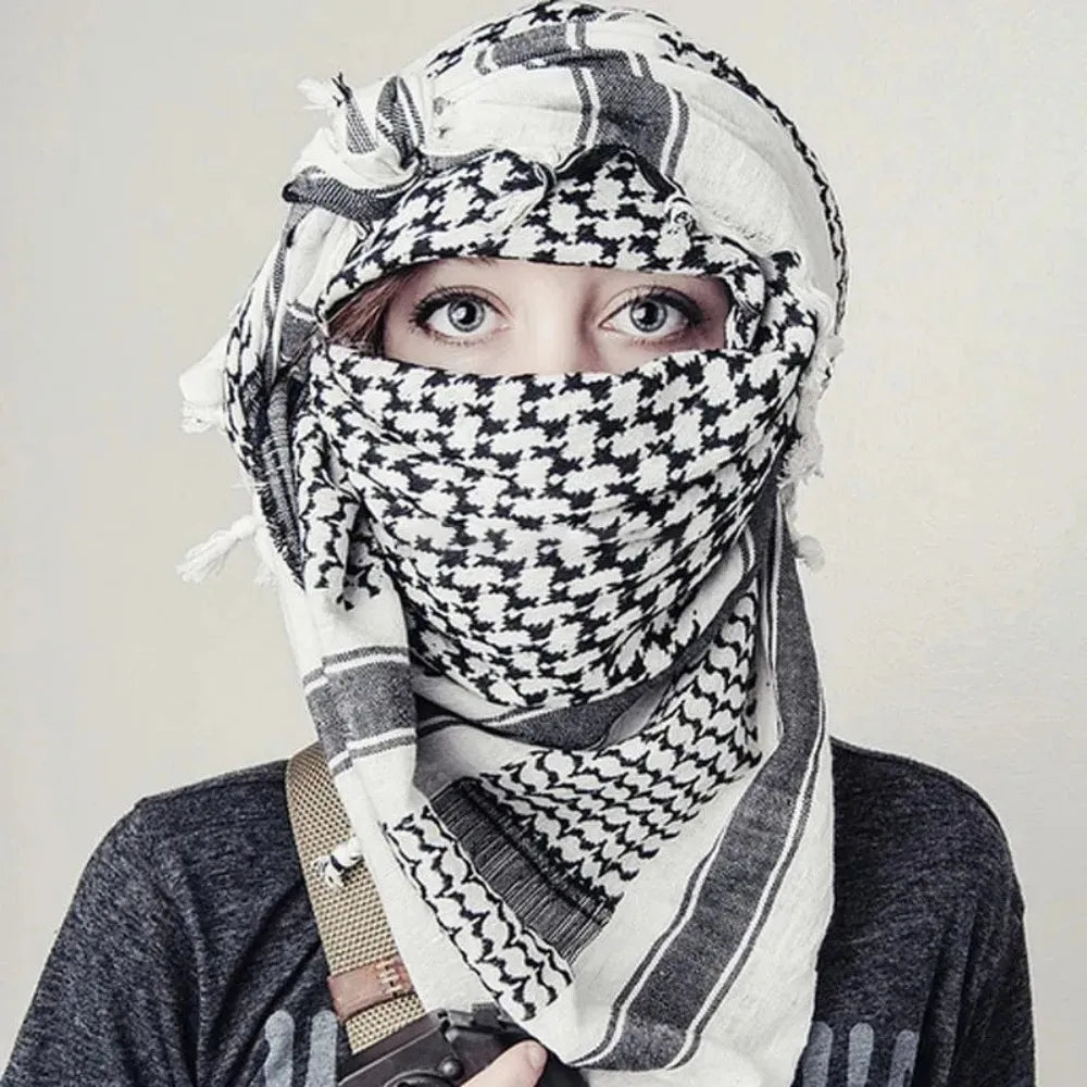 Classic Plaid Print Hijab Scarf Pompom Tassels Black and White Square Shemagh Muslim Headscarf Women Arab Keffiyeh Hijabs - Lena & Miles Exquisite Boutique LLC.