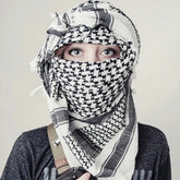 Classic Plaid Print Hijab Scarf Pompom Tassels Black and White Square Shemagh Muslim Headscarf Women Arab Keffiyeh Hijabs - Lena & Miles Exquisite Boutique LLC.