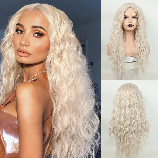 Long Fluffy Curly Hair Wig 24 Inch Natural Wave Wigs for Women Cosplay White Ginger Synthetic Curly Wig Daily Use Heat Resistant