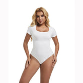 GUUDIA Short Sleeve Open Crotch Big U Neck Seamless Shapers Spandex Elastic Body Suit Shapewear Women Body Shaper Tummy Control - Lena & Miles Exquisite Boutique LLC.