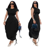 CMYAYA Loose DrawString Women O-neck Sleeve - Lena & Miles Exquisite Boutique LLC.
