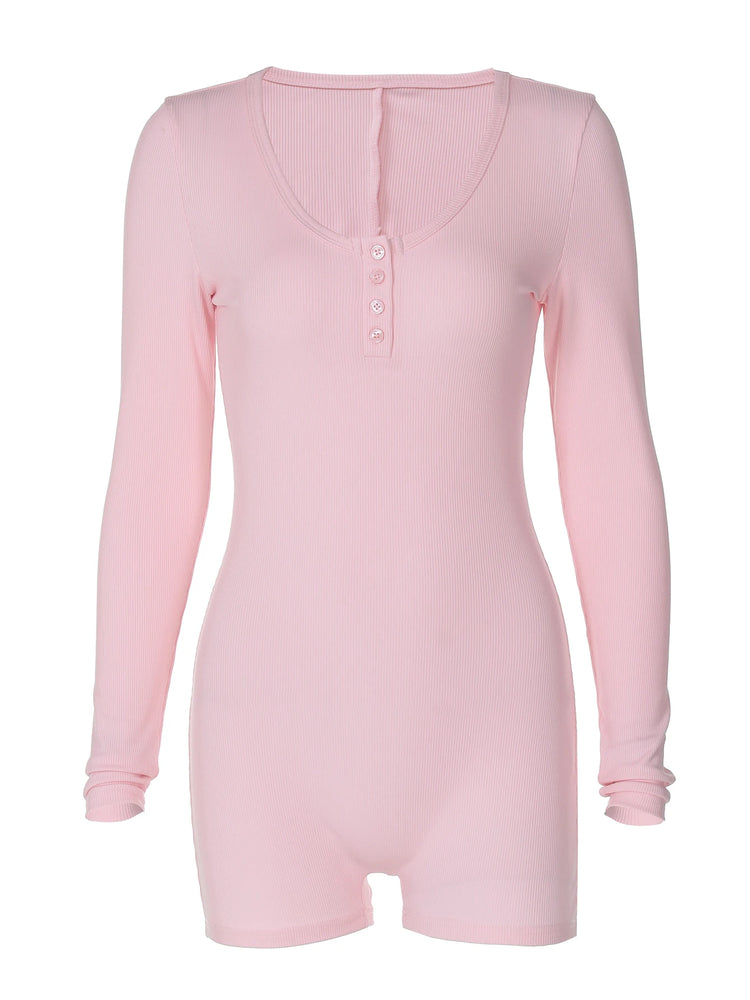 Dulzura Skinny Long Sleeve Playsuits Solid Bodycon Jumpsuits Rompers Evening Party Club Holiday Workout Sport Women Clothes Y2K - Lena & Miles Exquisite Boutique LLC.