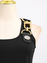 VGH American Retro Streetwear Tops for Women Square Collar Sleevelesss Patchwork Metal Buckle Waistcoat Female Summer Clothing - Lena & Miles Exquisite Boutique LLC.