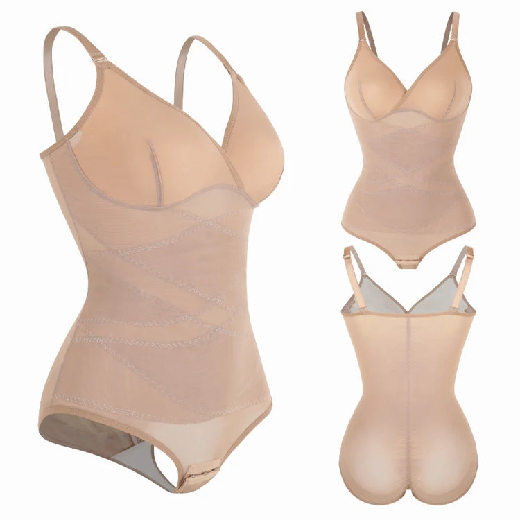 Women Tummy Control Body Shaper Mesh Slimming Waist Briefs Bodysuit V Neck Body Shaper Butt Lifter Smooth Body with Built in Bra - Lena & Miles Exquisite Boutique LLC.