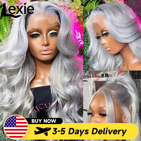30 Inch Grey Human Hair Wigs Raw Vietnamese Silver Body Wave Lace Front Wigs For Women Gray 13x6 Transparent Lace Frontal Wig