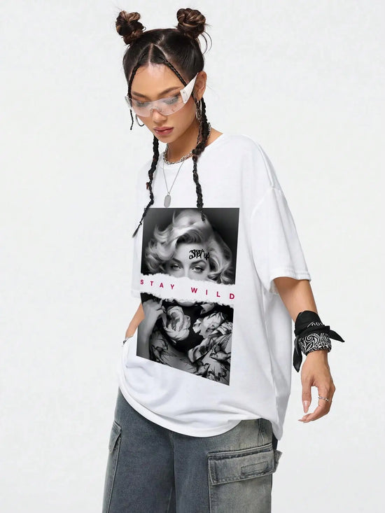 European Style Fashion Portrait Printed Women T-ummer Casual Cotton Tops Street O-Neck Tees Breathable Loose Clothes - Lena & Miles Exquisite Boutique LLC.