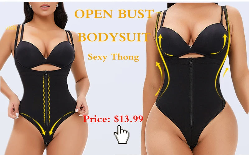 GUUDIA Open Crotch Big U Neck Seamless Bodysuit Long Sleeve Spandex Elastic Body Suit Shapewear Tummy Control Waist Shapers - Lena & Miles Exquisite Boutique LLC.