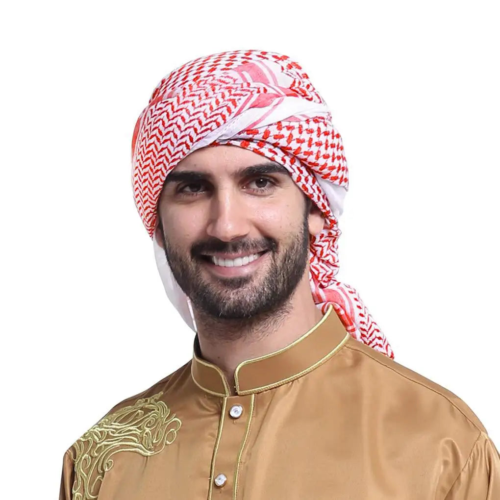 Luxury Design Muslim Men Plaid Print Kerchief Arab Shemagh Dubai Turban Neck Wrap Keffiyeh Arabic Middle East Headcover Shawl - Lena & Miles Exquisite Boutique LLC.