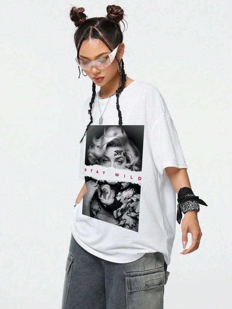European Style Fashion Portrait Printed Women T-ummer Casual Cotton Tops Street O-Neck Tees Breathable Loose Clothes - Lena & Miles Exquisite Boutique LLC.