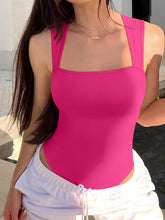 Summer New Fashion Square Collar Solid Color Sleeveless Bodysuit High Waist Sexy Tight Women&