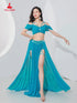 Belly Dance Professional Suit for Women Mesh Short Sleeves Top+sexy Split Long Skirt 2pcs Girl&