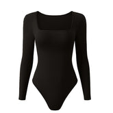 Women Jumpsuit Tops Solid color Slim Beach bodycon Bodysuits Clothes Solid Sexy One-pieces Square-Neck y2k Long Sleeved Clothing - Lena & Miles Exquisite Boutique LLC.