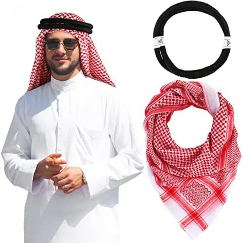 Arab Shemagh Muslim Keffiyeh Head Wrap Tactical Desert Head Neck Scarf Military Shawl Arabic Scarf Headwear with Agal Rope - Lena & Miles Exquisite Boutique LLC.
