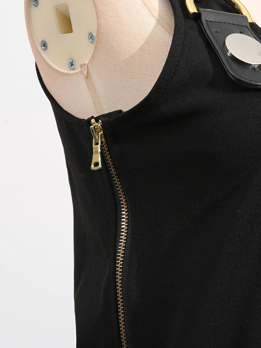 VGH American Retro Streetwear Tops for Women Square Collar Sleevelesss Patchwork Metal Buckle Waistcoat Female Summer Clothing - Lena & Miles Exquisite Boutique LLC.