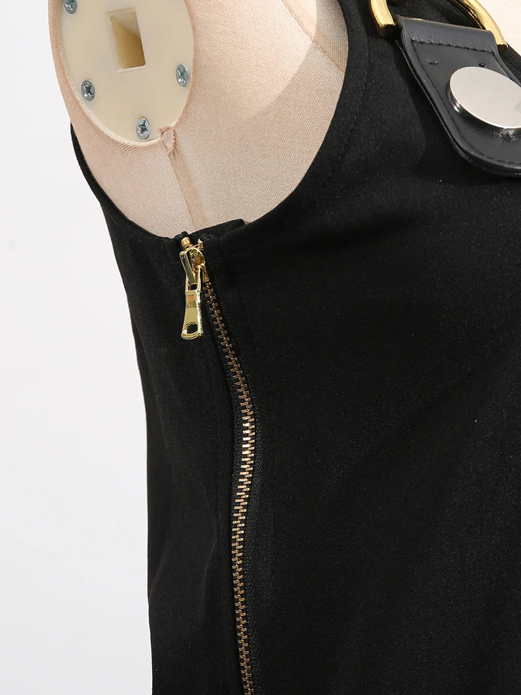 VGH American Retro Streetwear Tops for Women Square Collar Sleevelesss Patchwork Metal Buckle Waistcoat Female Summer Clothing - Lena & Miles Exquisite Boutique LLC.