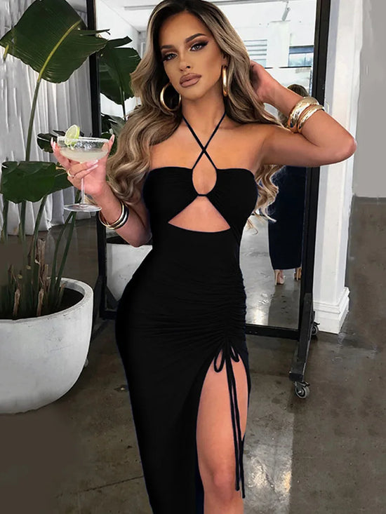 Sleeveless Sexy Female Midi Backless Dresses Slim Night Club Party Women&