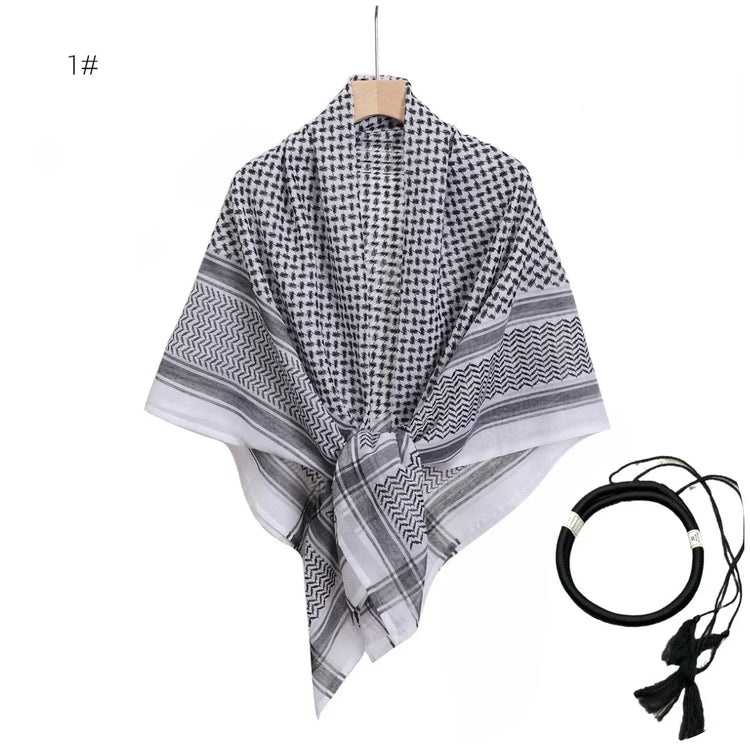 Arab Shemagh Muslim Keffiyeh Head Wrap Tactical Desert Head Neck Scarf Military Shawl Arabic Scarf Headwear with Agal Rope - Lena & Miles Exquisite Boutique LLC.