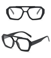 Vintage Square Sunglasses for Women Men Thick Frame Double Bridges Eyewear Female Fashion Chic Polygon Sun Glasses Leopard Blue - Lena & Miles Exquisite Boutique LLC.