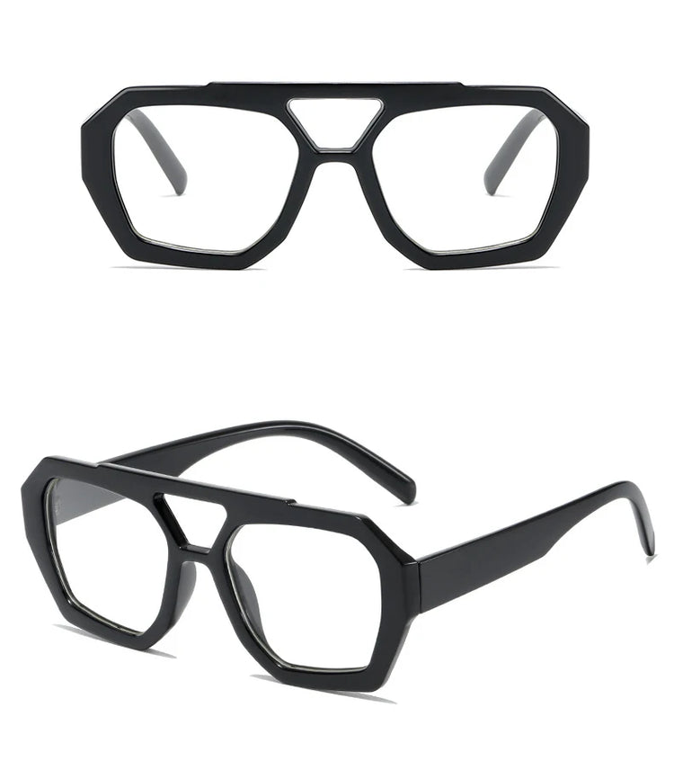 Vintage Square Sunglasses for Women Men Thick Frame Double Bridges Eyewear Female Fashion Chic Polygon Sun Glasses Leopard Blue - Lena & Miles Exquisite Boutique LLC.