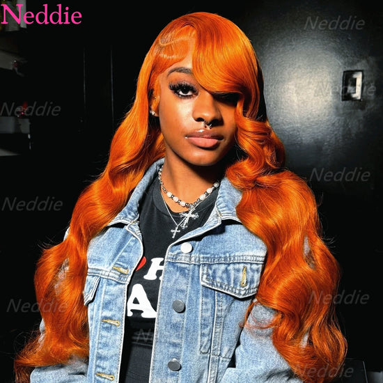 Neddie 13x6 Hd Lace Frontal Orange Ginger Human Hair Wig Body Wave Lace Front Wigs for Women Loose Wave Colored Wigs Brazilian