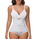 Women Tummy Control Body Shaper Mesh Slimming Waist Briefs Bodysuit V Neck Body Shaper Butt Lifter Smooth Body with Built in Bra - Lena & Miles Exquisite Boutique LLC.
