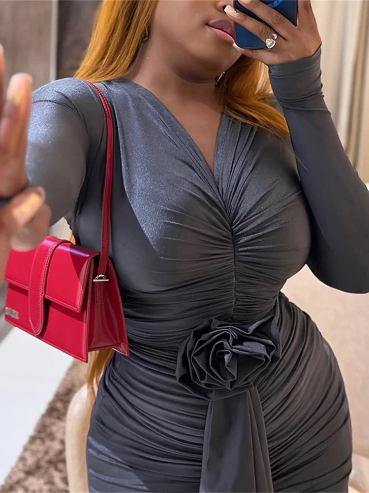 Weird Puss Floral Tassel Women Dress Ruched - Lena & Miles Exquisite Boutique LLC.