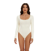 GUUDIA Open Crotch Big U Neck Seamless Bodysuit Long Sleeve Spandex Elastic Body Suit Shapewear Tummy Control Waist Shapers - Lena & Miles Exquisite Boutique LLC.