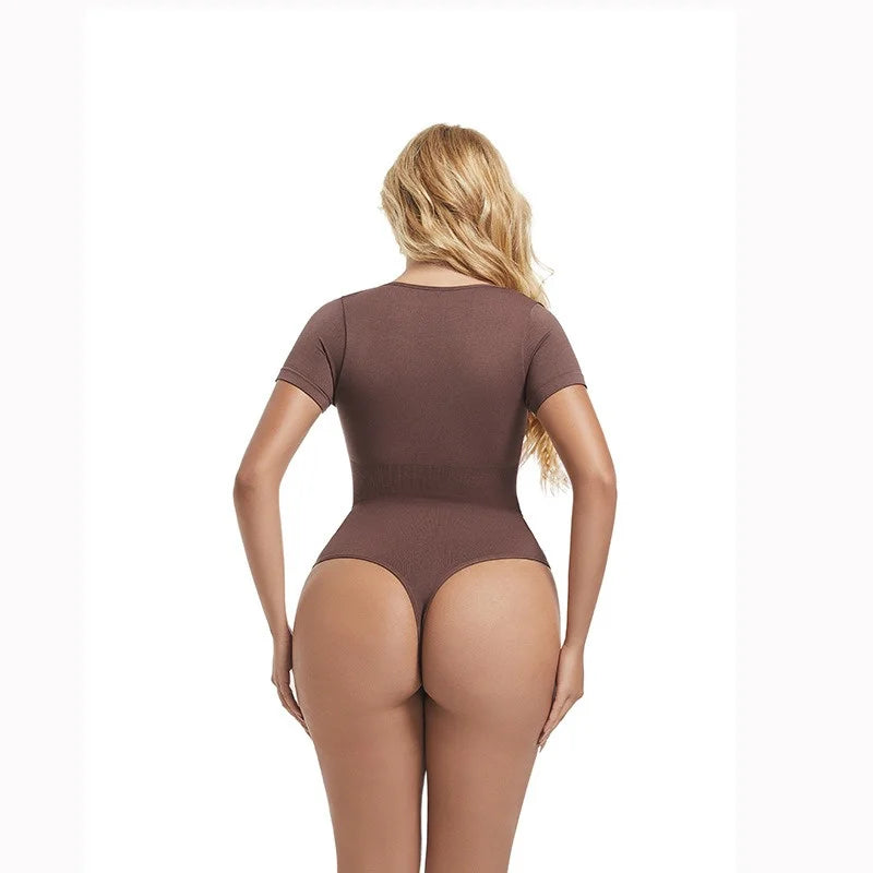 GUUDIA Short Sleeve Open Crotch Big U Neck Seamless Shapers Spandex Elastic Body Suit Shapewear Women Body Shaper Tummy Control - Lena & Miles Exquisite Boutique LLC.