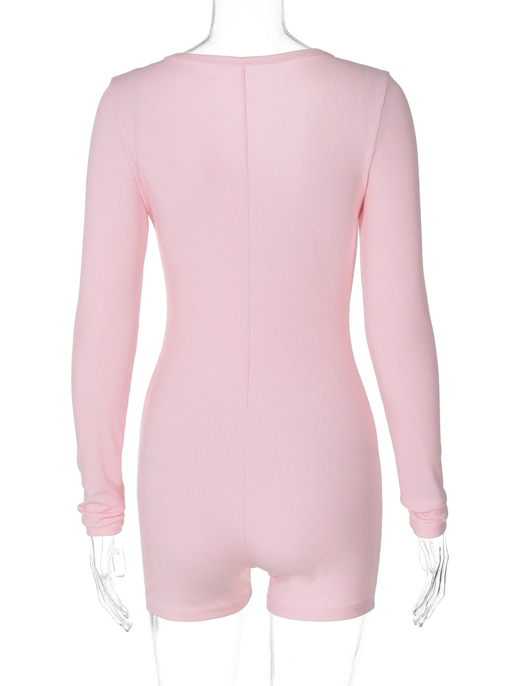 Dulzura Skinny Long Sleeve Playsuits Solid Bodycon Jumpsuits Rompers Evening Party Club Holiday Workout Sport Women Clothes Y2K - Lena & Miles Exquisite Boutique LLC.