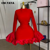 CM.YAYA Women O-neck Long Flare Sleeve Ruff - Lena & Miles Exquisite Boutique LLC.