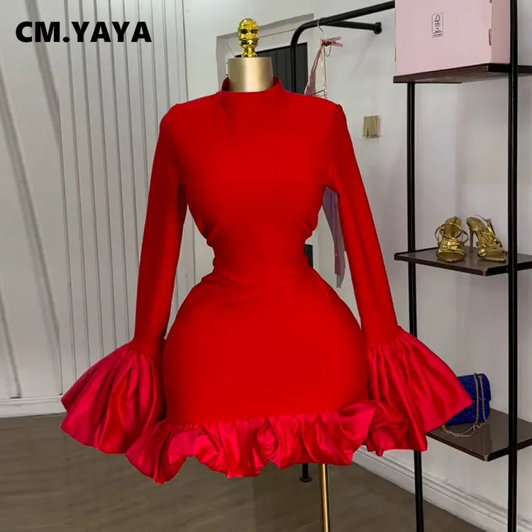 CM.YAYA Women O-neck Long Flare Sleeve Ruff - Lena & Miles Exquisite Boutique LLC.