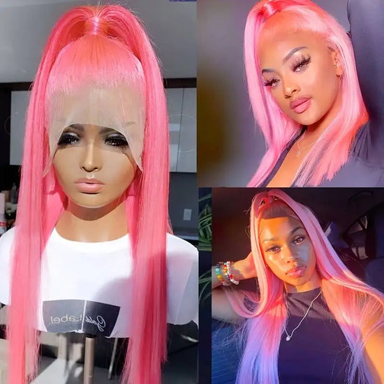 Bone Straight 13x6 HD Light Pink Lace Front Wigs 36 inch 100% Human Hair wigs For Women Brazilian Pink Color Lace Frontal Wigs