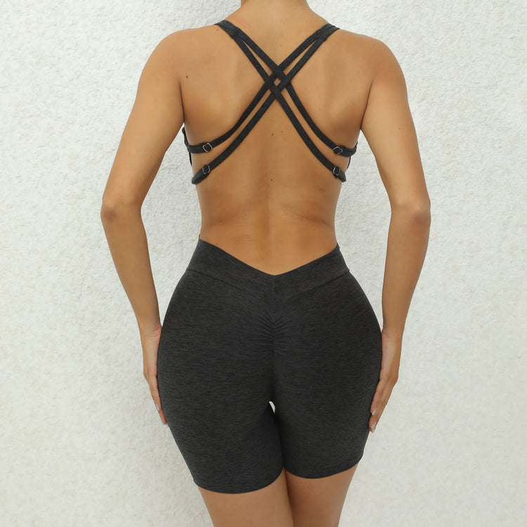 V Back One-Piece Suit Scrunch Sports Jumpsuit Women Gym Rompers Female Quick-Drying Yoga Clothing Fitness Sexy Bodysuits Women - Lena & Miles Exquisite Boutique LLC.