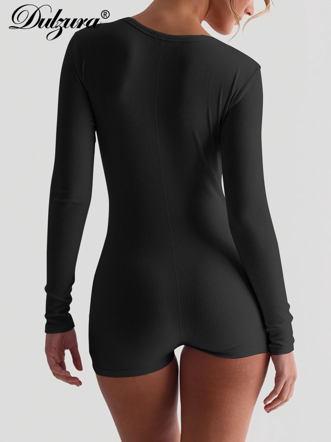 Dulzura Skinny Long Sleeve Playsuits Solid Bodycon Jumpsuits Rompers Evening Party Club Holiday Workout Sport Women Clothes Y2K - Lena & Miles Exquisite Boutique LLC.