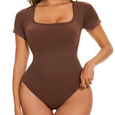 GUUDIA Short Sleeve Open Crotch Big U Neck Seamless Shapers Spandex Elastic Body Suit Shapewear Women Body Shaper Tummy Control - Lena & Miles Exquisite Boutique LLC.