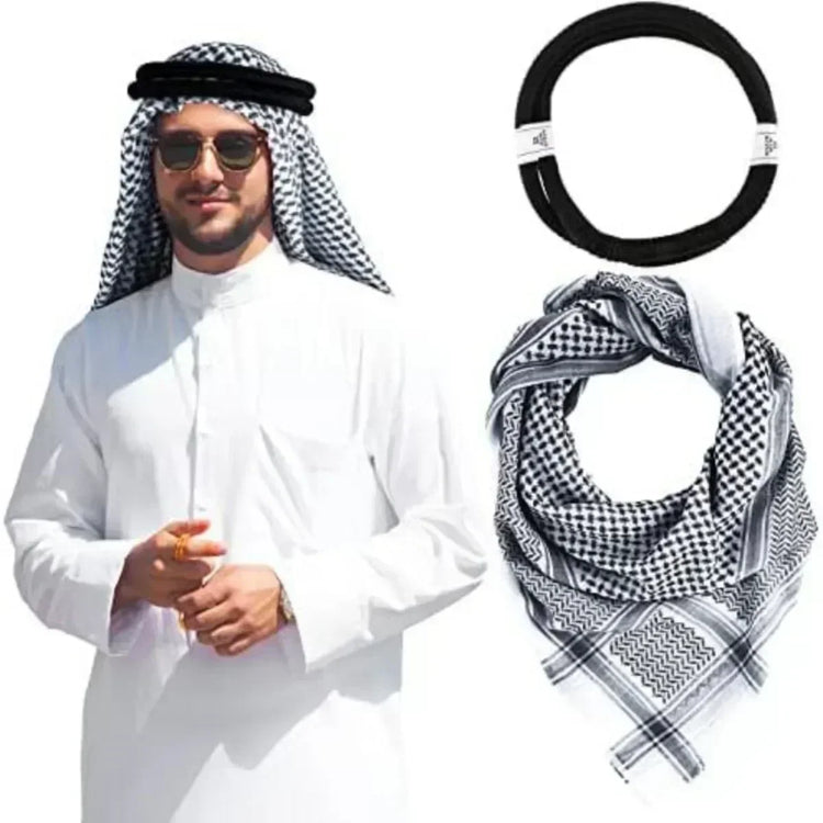 Arab Shemagh Muslim Keffiyeh Head Wrap Tactical Desert Head Neck Scarf Military Shawl Arabic Scarf Headwear with Agal Rope - Lena & Miles Exquisite Boutique LLC.