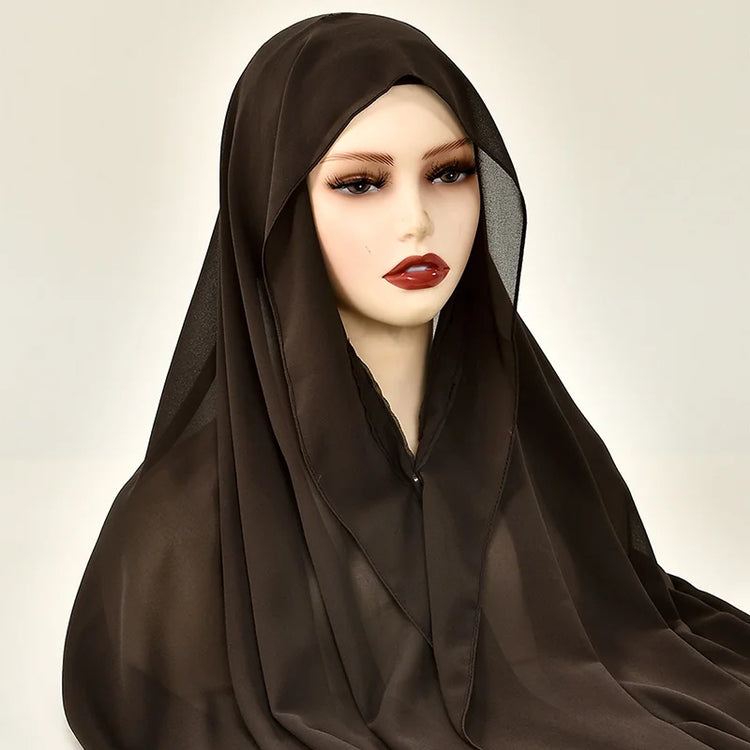 Chiffon Instant Hijab With Bulit-in Magnets Muslim Woman Hijab Solid Color Easy To Wear Shawl Wrap With Undercap Famme Headscarf - Lena & Miles Exquisite Boutique LLC.