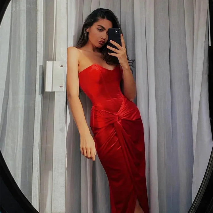 Tuularose Sexy Backless Red Dress Women&