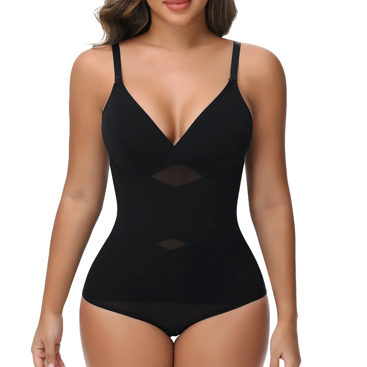 Women Tummy Control Body Shaper Mesh Slimming Waist Briefs Bodysuit V Neck Body Shaper Butt Lifter Smooth Body with Built in Bra - Lena & Miles Exquisite Boutique LLC.