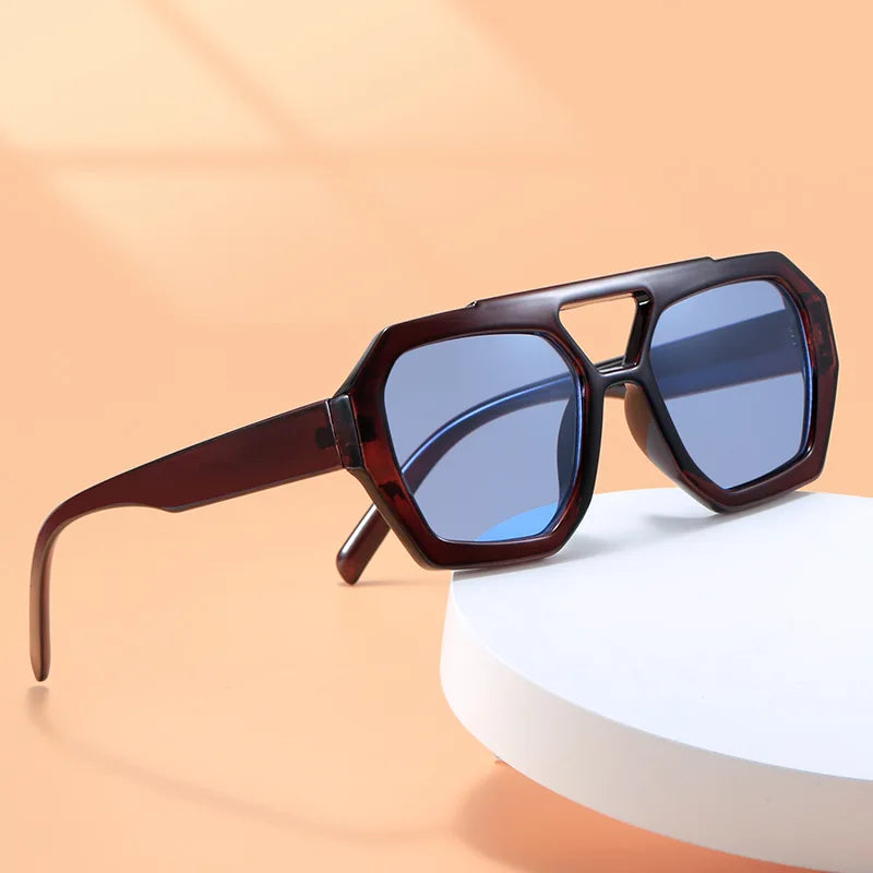 Vintage Square Sunglasses for Women Men Thickuble Bridges Eyewear Female Fashion Chic Polygon Sun Glasses Leopard Blue - Lena & Miles Exquisite Boutique LLC.