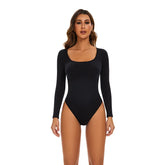 GUUDIA Open Crotch Big U Neck Seamless Bodysuit Long Sleeve Spandex Elastic Body Suit Shapewear Tummy Control Waist Shapers - Lena & Miles Exquisite Boutique LLC.