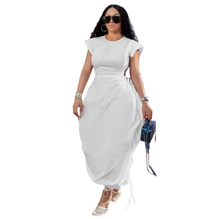 CMYAYA Loose DrawString Women O-neck Sleeve - Lena & Miles Exquisite Boutique LLC.