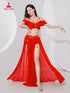 Belly Dance Professional Suit for Women Mesh Short Sleeves Top+sexy Split Long Skirt 2pcs Girl&