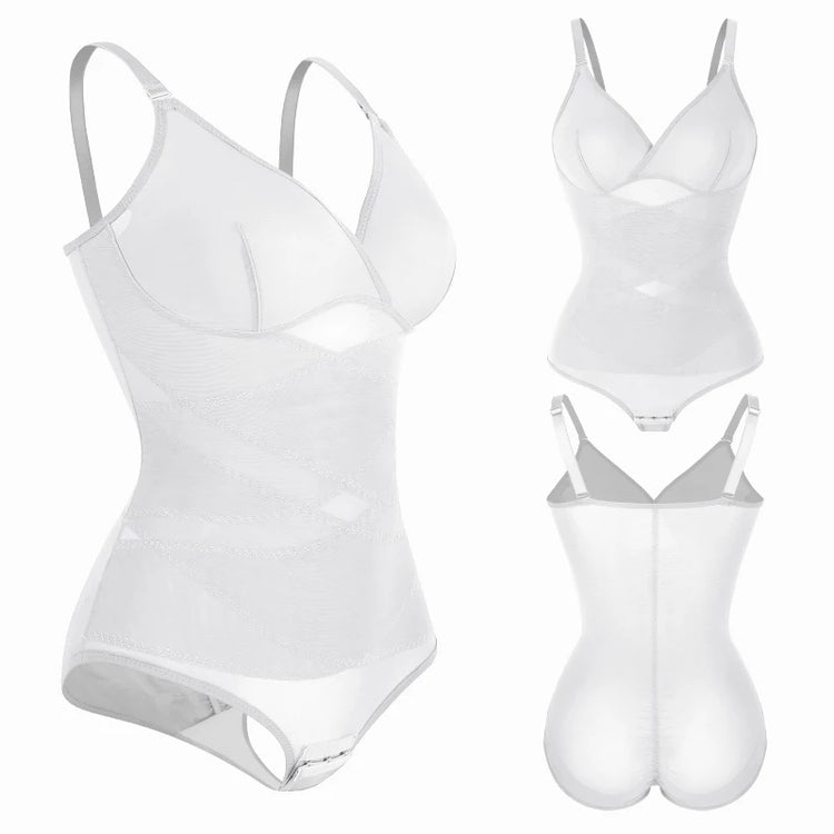 Women Tummy Control Body Shaper Mesh Slimming Waist Briefs Bodysuit V Neck Body Shaper Butt Lifter Smooth Body with Built in Bra - Lena & Miles Exquisite Boutique LLC.