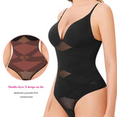 Women Tummy Control Body Shaper Mesh Slimming Waist Briefs Bodysuit V Neck Body Shaper Butt Lifter Smooth Body with Built in Bra - Lena & Miles Exquisite Boutique LLC.