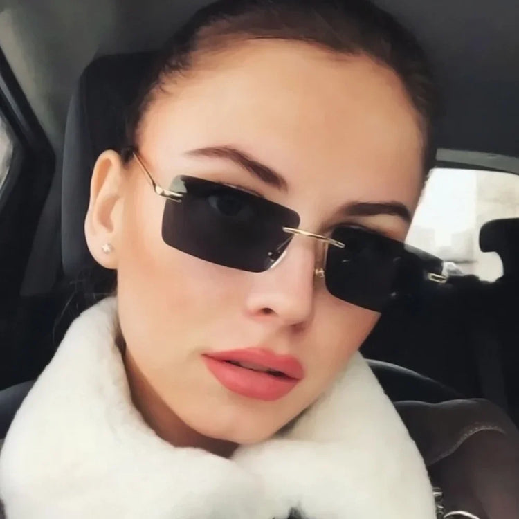 Rimless Rectangle Sunglasses Women UV400 Driving Sun Glasses Men Clear Color Summer Accessories Square Small Size - Lena & Miles Exquisite Boutique LLC.