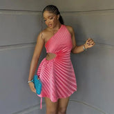 CM.YAYA Women Pleated One Shouloder Sleevel - Lena & Miles Exquisite Boutique LLC.