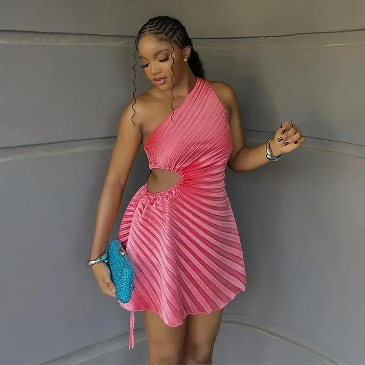 CM.YAYA Women Pleated One Shouloder Sleevel - Lena & Miles Exquisite Boutique LLC.