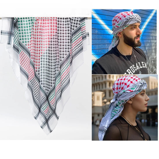 136X133CM Tactical Desert Shemagh Keffiyeh Arab Tessel Scarf Wrap Outdoor Windproof Dustproof Face Protective Scarf Men Women - Lena & Miles Exquisite Boutique LLC.