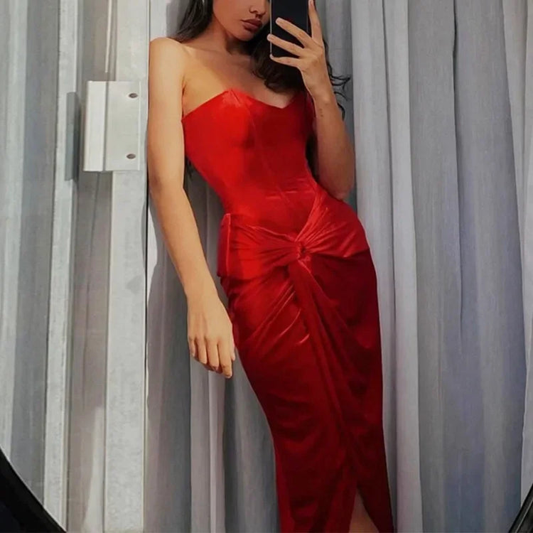 Tuularose Sexy Backless Red Dress Women&